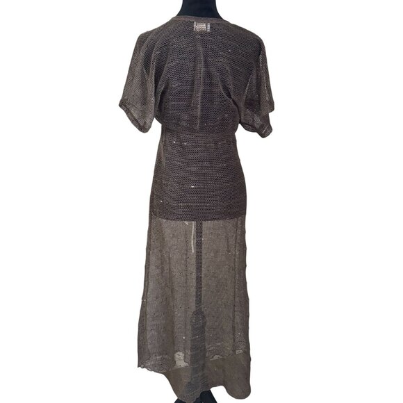 Elif Babydoll Maxi‎ Dress Womens S Mesh Sequins Deep V Festival Goth Grunge Rave - Picture 7 of 7
